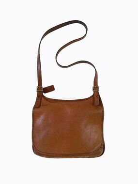 Vtg Coach 9082 Cognac Brown Leather Hippie Saddle Flap Crossbody Bag Messenger